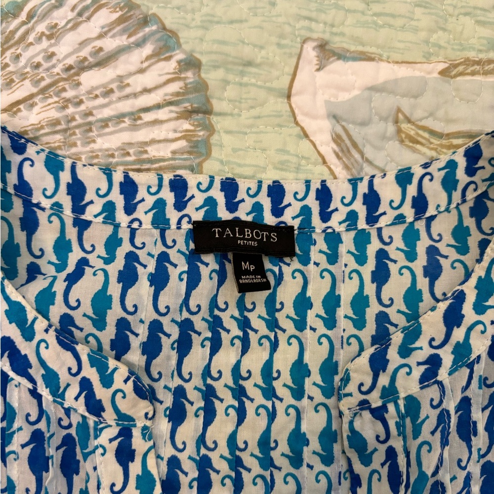Talbots White Seahorse Printed Top